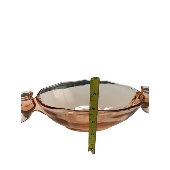 Fostoria Fairfax Pink Rose Depression Glass Vintage Oval Bowl w/ Candle Holder - Picture 2 of 13